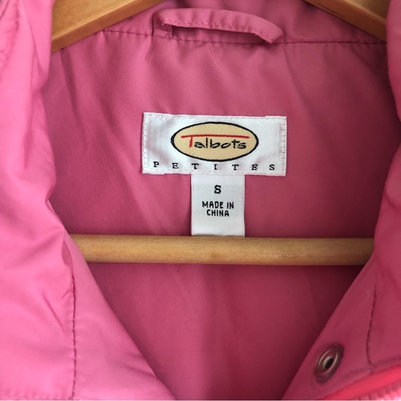 TALBOTS Goose Down Feather Puffer Vest Pink Hidden Hood Full Zip Snap Sz SP - Picture 4 of 16